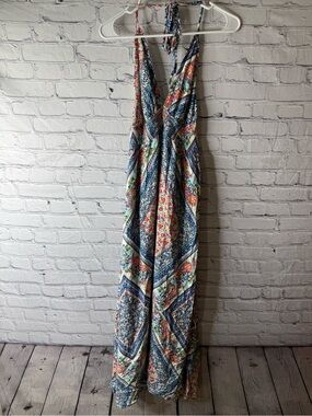Native chic Bohemian Floral Patchwork Halter Maxi Dress - Blue/Multicolor